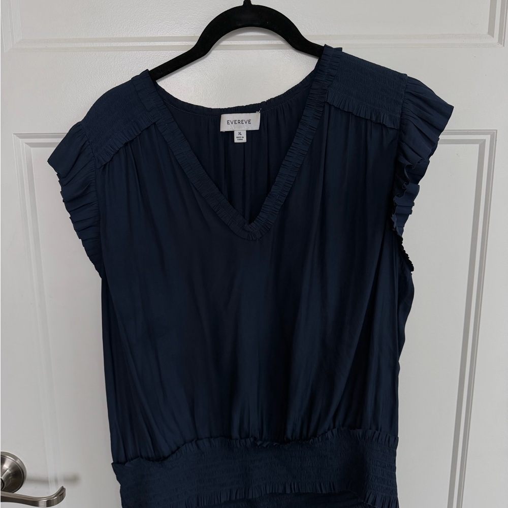 Evereve Deep Blue Ruffled Blouse